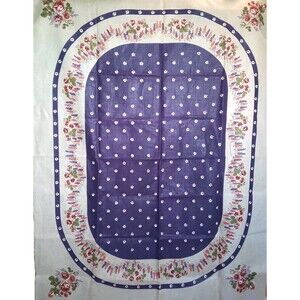 Heavyweight Linen Rectangle Purple Tan Floral Print Fabric Table Cloth 54 x 70